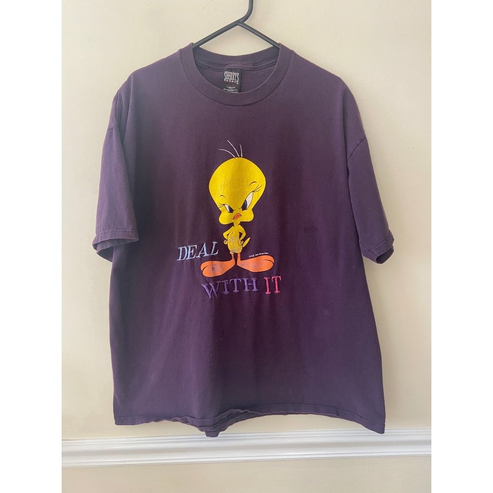 Vintage 1998 Warner Brothers-Tweety Bird- Sherry's Purple Women's Tshirt xl